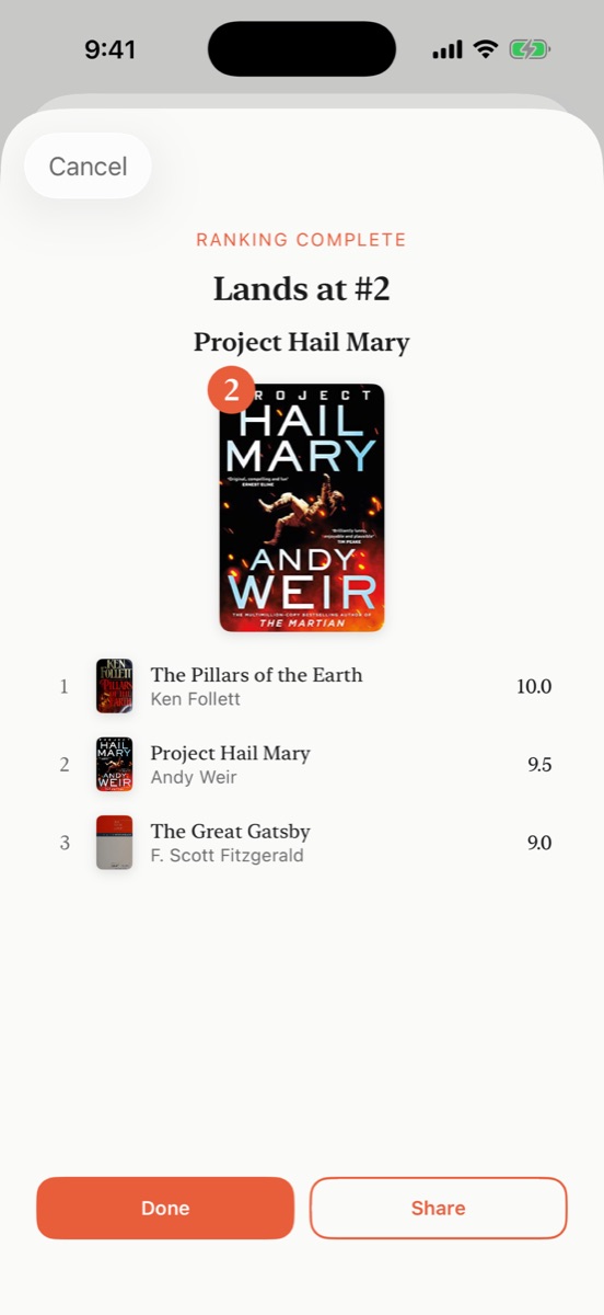 A newly ranked book landing at number 9 with a score of 7.1